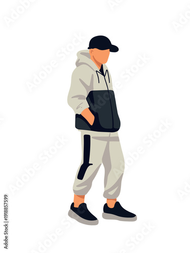 full body young man in tracksuit vector illustration