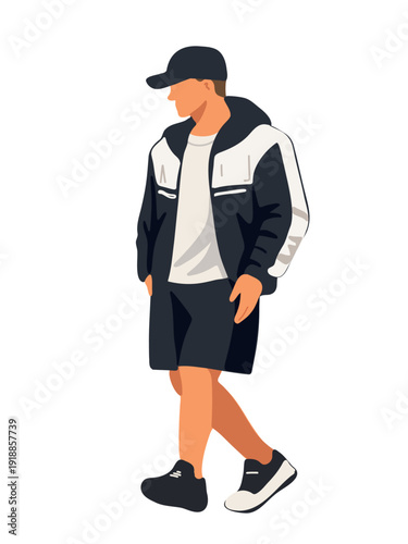 modern sporty guy full length casual pose design