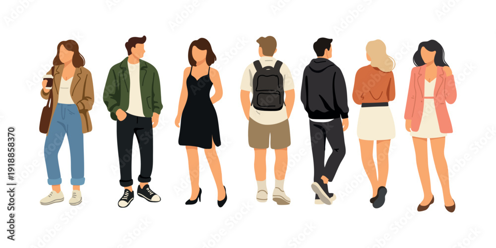 Obraz premium cartoon young people posing isolated white background illustration