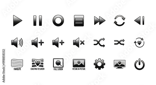 Black and white media control icons.