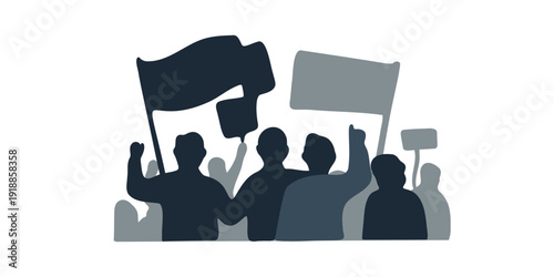 collection of diverse crowd holding banners demonstration