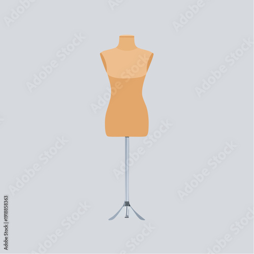Female dressmaker mannequin on a stand isolated on white background.