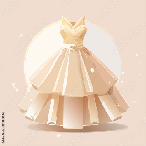 Elegant Beige Ball Gown with Ribbon Waist.