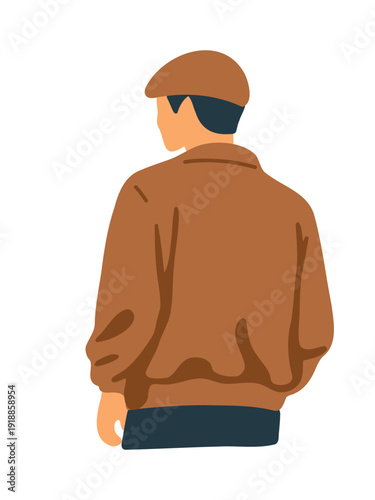 confident young man showing trendy outfit from behind illustration