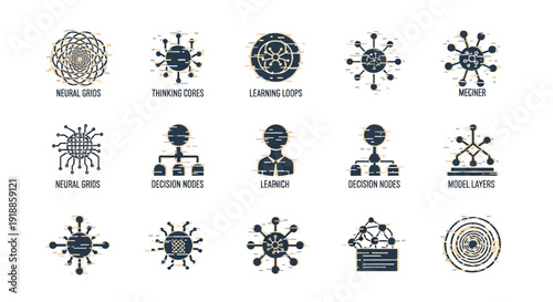 Black and white business network icons.