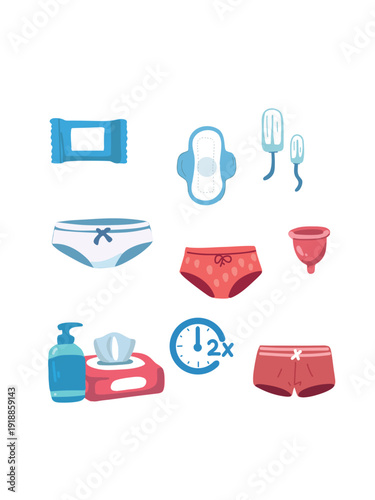 set of feminine hygiene and skincare products vector illustration
