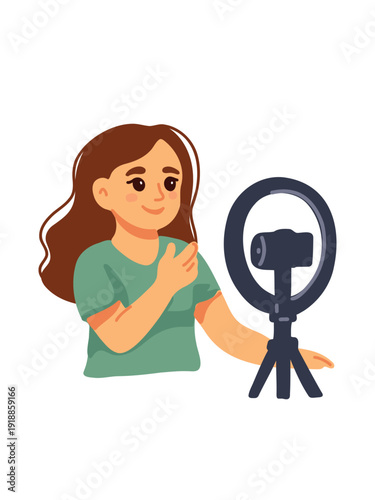 woman influencer talking to audience during live session illustration