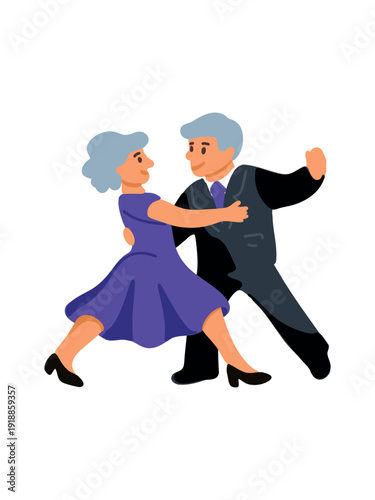 elderly couple dancing passionate ballroom dance vector illustration
