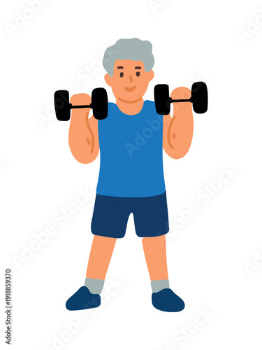 elderly man lifting dumbbells during workout vector illustration