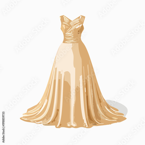 Elegant Golden Evening Gown with Ruched Bodice and Flowing Skirt.