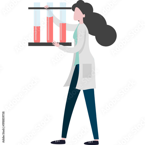 Medical worker with test tubes vector icon isolated on white