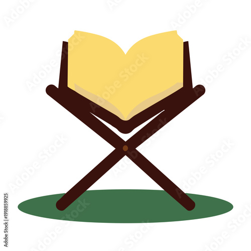 Sacred Book on a Stand: A divine book rests open upon a wooden stand, its pages illuminated with wisdom, set against a backdrop of serene simplicity, ready to inspire and enlighten.