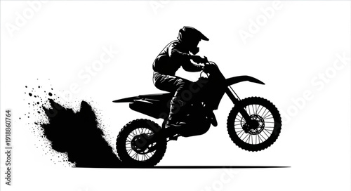 Motorcyclist Riding Dirt Bike Silhouette.