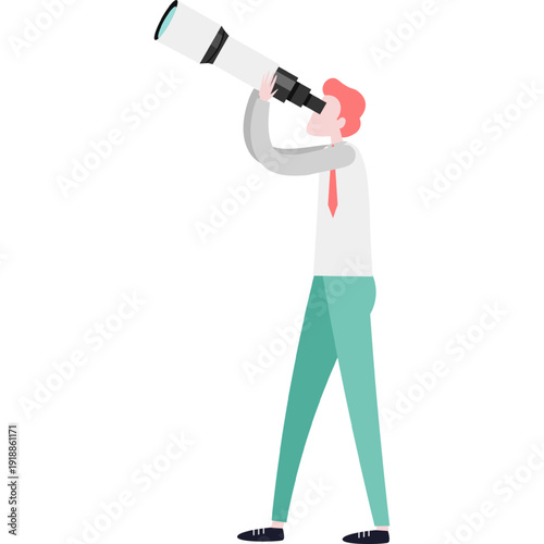 Employee worker or businessman looking through spyglass vector icon isolated on white