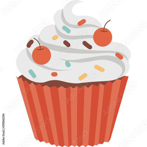 Cupcake muffin sweet dessert vector icon isolated on white