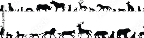Black silhouettes of various animals on white background animal silhouettes black animals