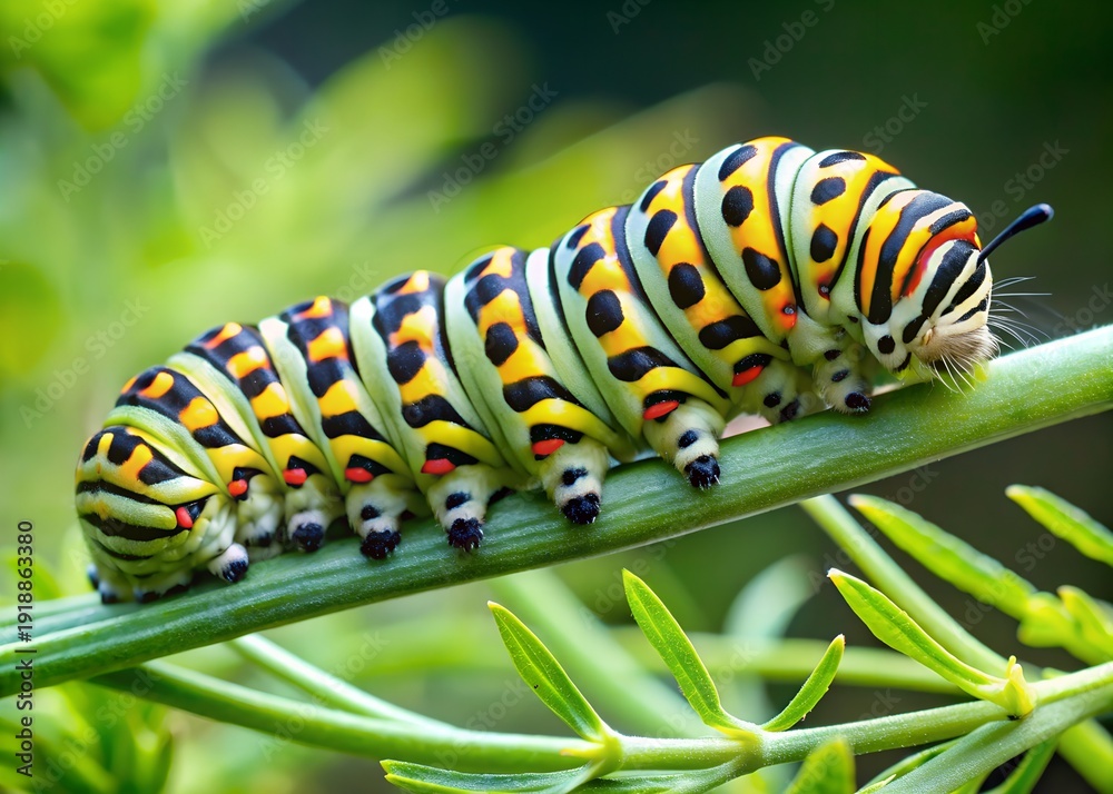 Fototapeta premium Close-up of a Beautiful Swallowtail Caterpillar on a Leaf 