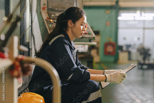 Obraz na plátně Woman worker sitting reading study job detail document feel worry stressed in in