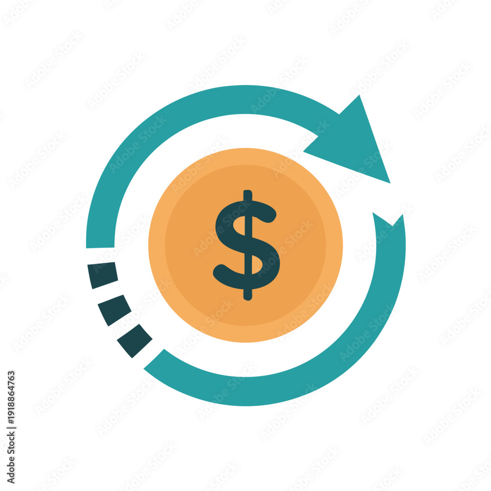 Fototapeta premium Cryptocurrency investment growth coin symbol with upward arrow flat minimal vector illustration