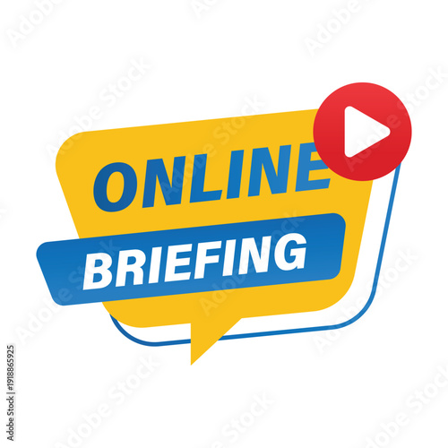 Fotografía online briefing announcement badge for corporate digital meeting and professiona