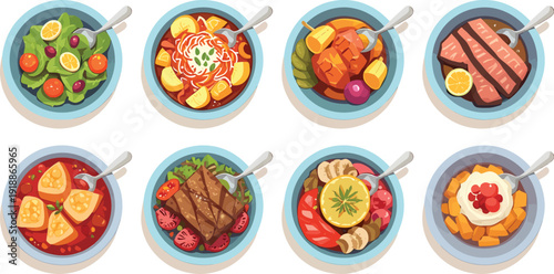 Medical and scientific icon set featuring coronavirus structure a dropper bottle vaccine laboratory flask and a vital signs monitor representing healthcare research