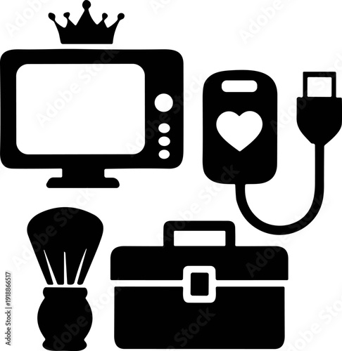 Father's day Simple vector set of computer icons with briefcase and business symbols