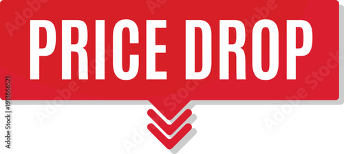 Red rectangular price drop banner with downward arrows for retail store promotional marketing and discount events