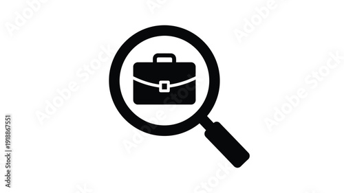 Magnifying glass focusing on a briefcase a business investigation silhouette