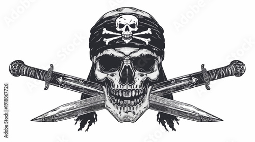 Pirate skull with crossed swords illustration for design and print