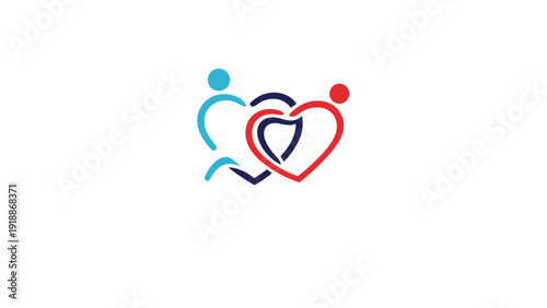 Stylized graphic of three interlocking hearts with blue and red figures symbolizing love, family, and emotional connection.