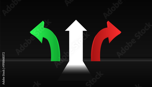 Business Decision Making Concept with Three Colored Directional Arrows