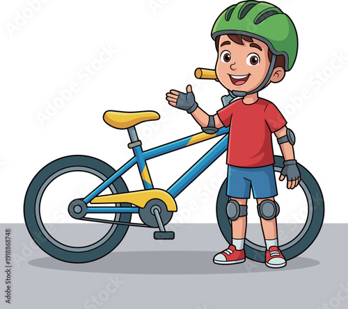 A charming illustration of a child with a bicycle, promoting an active lifestyle and outdoor activity, embodying joy, health, and youthful energy in a vibrant way.