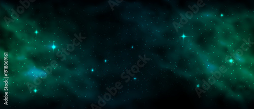 Sky galaxy cloud green nebula stars dark night universe milky way cosmos vector