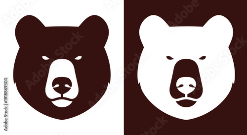 Two distinct, stylized bear head logos, one in rich brown on a white background and the other in white on a brown background, showcasing strength and nature in a clean, modern design.