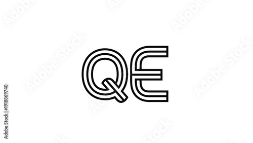 Modern typographic logo design for letters Q and E uses bold black outlines and a clean minimalist aesthetic on white.