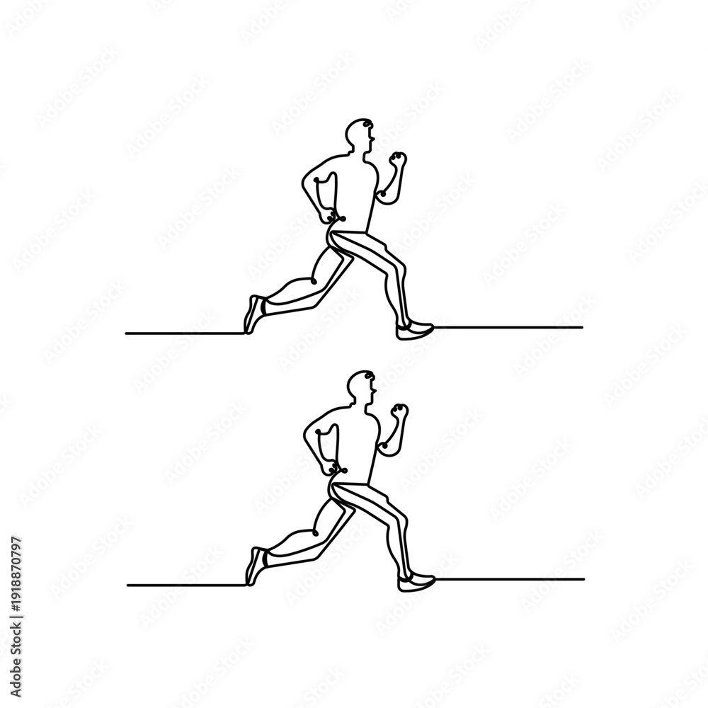 Fototapeta premium Single line drawing of a person running in outline style 