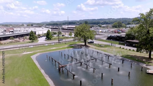 Wallpaper Mural Sloss Furnaces National Historic Site water fountain in Birmingham, Alabama with drone video moving in. Torontodigital.ca