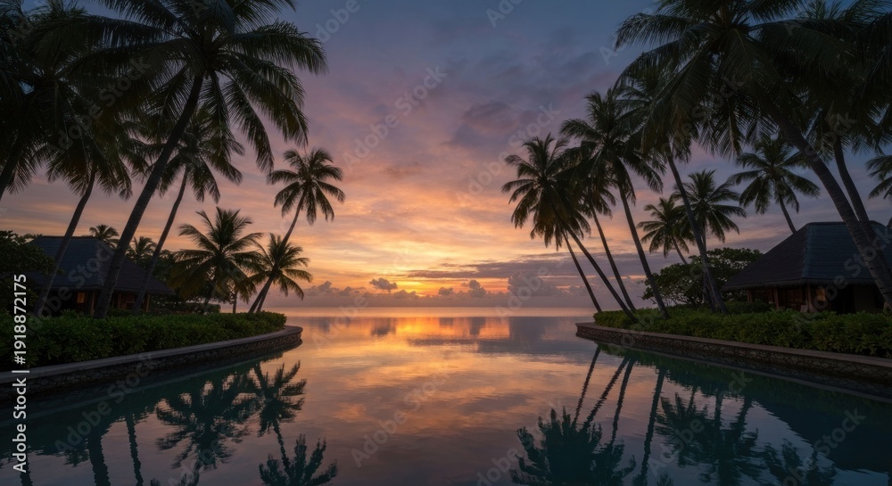 Obraz premium Tropical sunset reflection over water