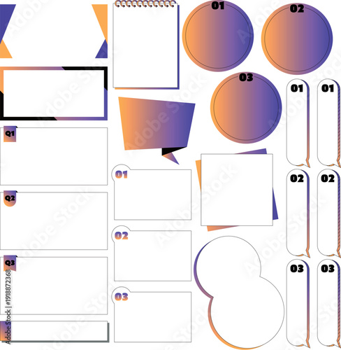 This simple business title frame features stylish accents and plenty of white space. It showcases a orange and purple gradient.