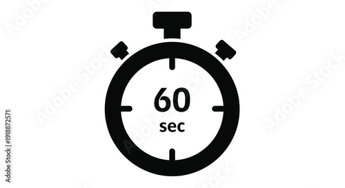 Simple black and white icon representing a sixty second timer ready for measurement or tracking
