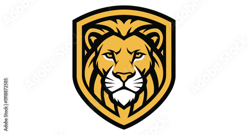 A fierce lion's head logo with a shield emblem on a white backgroundA fierce lion's head logo with a shield emblem on a white background