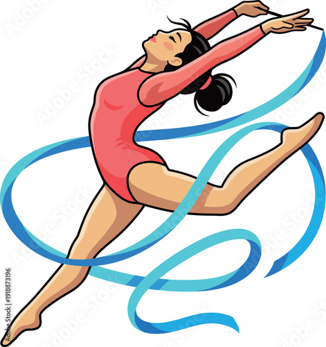 A graceful dancer leaping through the air while elegantly twirling vibrant ribbons, encapsulating the essence of movement, rhythm, and the expressive nature of dance in art.