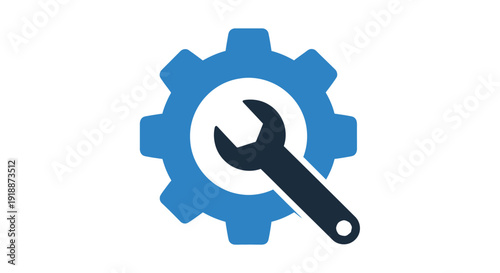 Simple blue and black graphic icon representing technical service support maintenance and repair