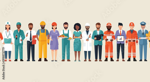 Diverse Group of Professional Workers Flat Illustration