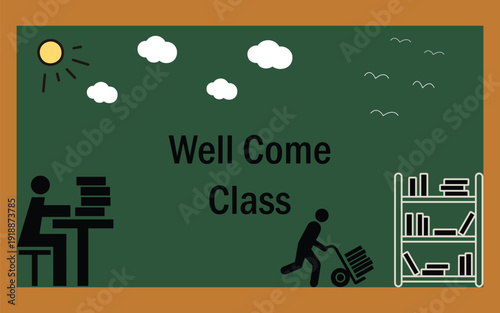 Wellcome class template board clouds books art 