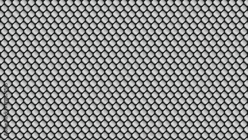 Industrial silver metallic mesh pattern with rounded square grid relief over a dark black background