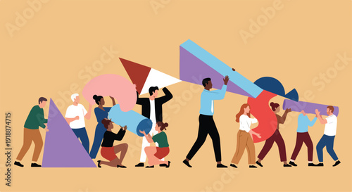 Diverse Business People Collaborating to Assemble Abstract Question Mark Shapes