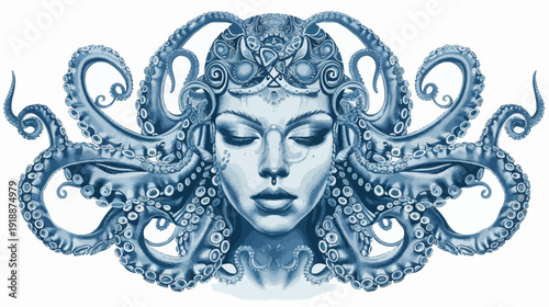 Fantasy artwork of a woman with octopus tentacles and intricate design