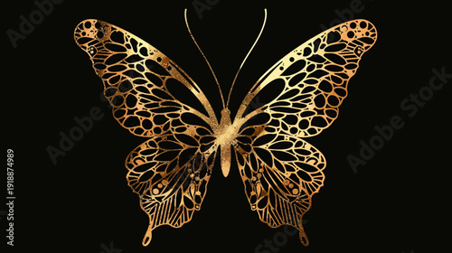 Golden butterfly illustration isolated against a black background for various uses
