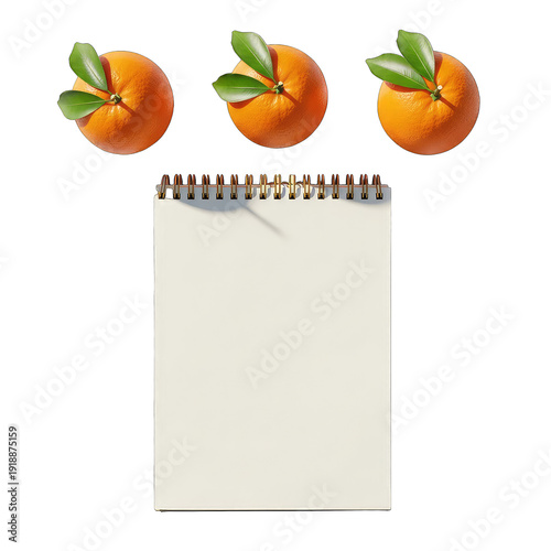 Oranges with Leaves and Blank Notepad for Notes